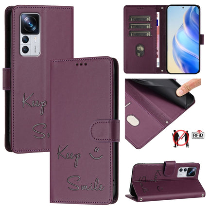 Smile Embossing RFID Leather Phone Case, For Xiaomi 12T / 12T Pro, For Xiaomi Poco M4 5G / Poco M5 4G, For Xiaomi Poco M5s, For Xiaomi 12S Ultra