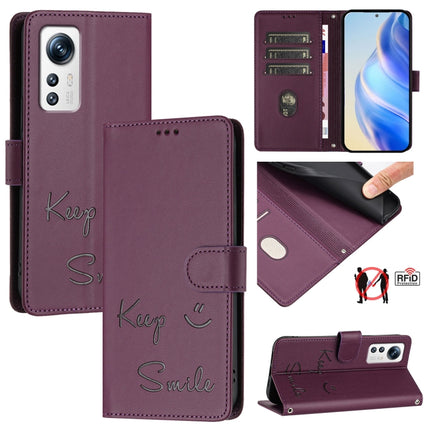 Smile Embossing RFID Leather Phone Case, For Xiaomi 12 Pro / 12S Pro, For Xiaomi 12 / 12X / 12S, For Xiaomi Poco X4 NFC, For Xiaomi 12 Lite