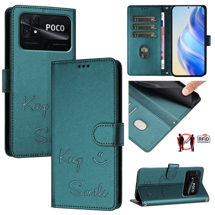Smile Embossing RFID Leather Phone Case, For Xiaomi Poco C40, For Xiaomi Civi 1S, For Xiaomi Poco M4 Pro 5G, For Xiaomi Poco M4 Pro 4G