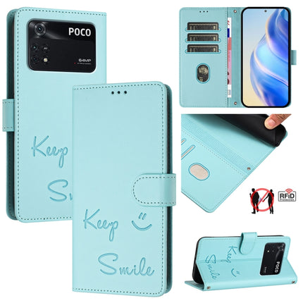 Smile Embossing RFID Leather Phone Case, For Xiaomi Poco C40, For Xiaomi Civi 1S, For Xiaomi Poco M4 Pro 5G, For Xiaomi Poco M4 Pro 4G