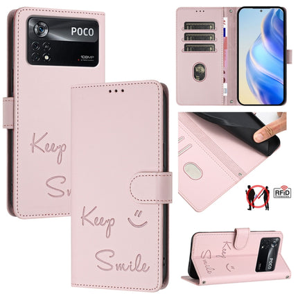 Smile Embossing RFID Leather Phone Case, For Xiaomi Poco X4 Pro 5G, For Xiaomi 11 Lite 5G NE, For Xiaomi Mi 11 Lite 4G / 5G, For Xiaomi 11T / 11T Pro