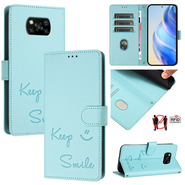 Smile Embossing RFID Leather Phone Case, For Xiaomi Poco X3 / X3 NFC / X3 Pro, For Xiaomi Mi 11 Ultra, For Xiaomi Mi 11 Pro, For Xiaomi Mi 11