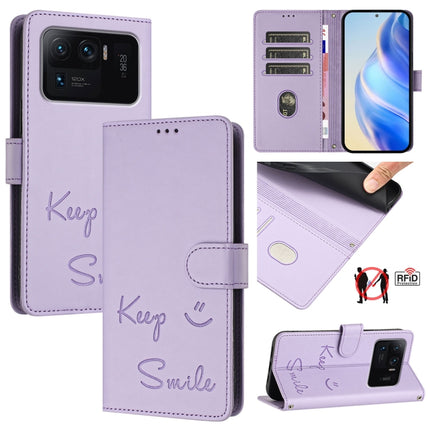 Smile Embossing RFID Leather Phone Case, For Xiaomi Poco X3 / X3 NFC / X3 Pro, For Xiaomi Mi 11 Ultra, For Xiaomi Mi 11 Pro, For Xiaomi Mi 11