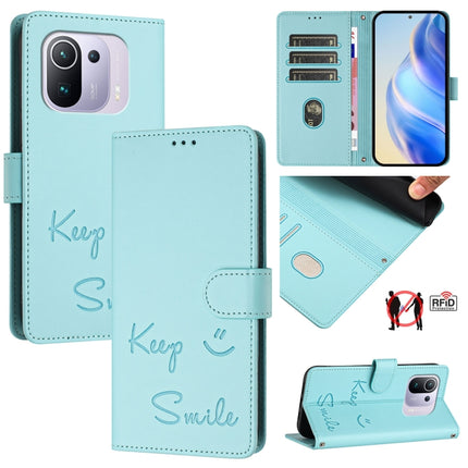 Smile Embossing RFID Leather Phone Case, For Xiaomi Poco X3 / X3 NFC / X3 Pro, For Xiaomi Mi 11 Ultra, For Xiaomi Mi 11 Pro, For Xiaomi Mi 11