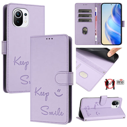 Smile Embossing RFID Leather Phone Case, For Xiaomi Poco X3 / X3 NFC / X3 Pro, For Xiaomi Mi 11 Ultra, For Xiaomi Mi 11 Pro, For Xiaomi Mi 11