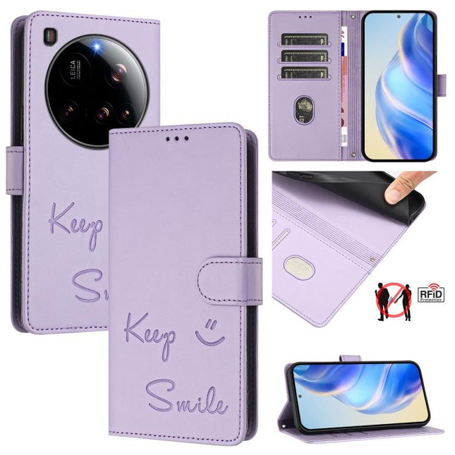 Smile Embossing RFID Leather Phone Case, For Xiaomi 15S Pro 5G, For Xiaomi Poco M7 5G / C75 4G, For Xiaomi Poco X7 5G / Redmi Note 14 Pro 5G, For Xiaomi 15 Ultra