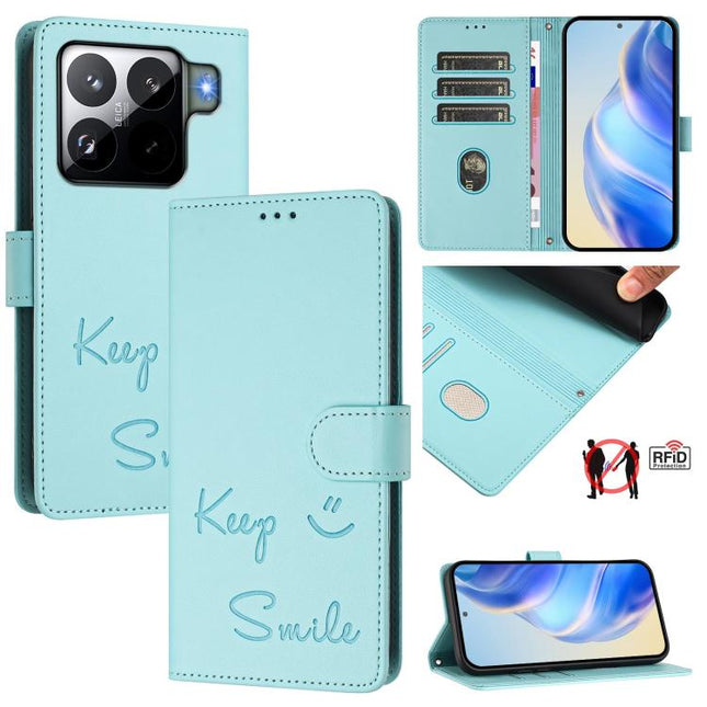 Smile Embossing RFID Leather Phone Case, For Xiaomi 15S Pro 5G, For Xiaomi Poco M7 5G / C75 4G, For Xiaomi Poco X7 5G / Redmi Note 14 Pro 5G, For Xiaomi 15 Ultra
