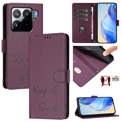 Smile Embossing RFID Leather Phone Case, For Xiaomi 15S Pro 5G, For Xiaomi Poco M7 5G / C75 4G, For Xiaomi Poco X7 5G / Redmi Note 14 Pro 5G, For Xiaomi 15 Ultra