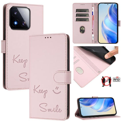 Smile Embossing RFID Leather Phone Case, For Xiaomi 17 Max 5G, For Xiaomi 17T Pro 5G, For Xiaomi Poco M7 4G 169mm, For Xiaomi Civi 5 Pro 5G