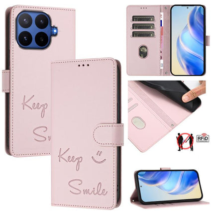 Smile Embossing RFID Leather Phone Case, For Xiaomi 17 Max 5G, For Xiaomi 17T Pro 5G, For Xiaomi Poco M7 4G 169mm, For Xiaomi Civi 5 Pro 5G