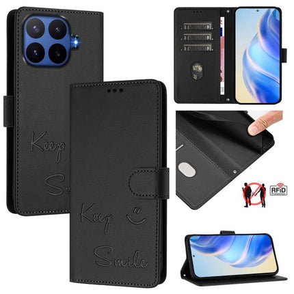 Smile Embossing RFID Leather Phone Case, For Xiaomi 17 Max 5G, For Xiaomi 17T Pro 5G, For Xiaomi Poco M7 4G 169mm, For Xiaomi Civi 5 Pro 5G