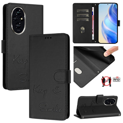 Smile Embossing RFID Leather Phone Case, For Honor X6b, For Honor 200, For Honor 200 Pro, For Honor 200 Lite Global