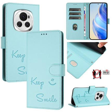Smile Embossing RFID Leather Phone Case, For Honor 90 Smart 5G Global, For Honor X7b 5G Global / 4G Global, For Honor Magic6 Pro 5G Global, For Honor Magic6 5G Global