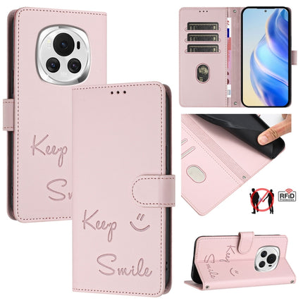 Smile Embossing RFID Leather Phone Case, For Honor 90 Smart 5G Global, For Honor X7b 5G Global / 4G Global, For Honor Magic6 Pro 5G Global, For Honor Magic6 5G Global