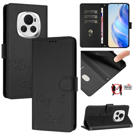 Smile Embossing RFID Leather Phone Case, For Honor 90 Smart 5G Global, For Honor X7b 5G Global / 4G Global, For Honor Magic6 Pro 5G Global, For Honor Magic6 5G Global