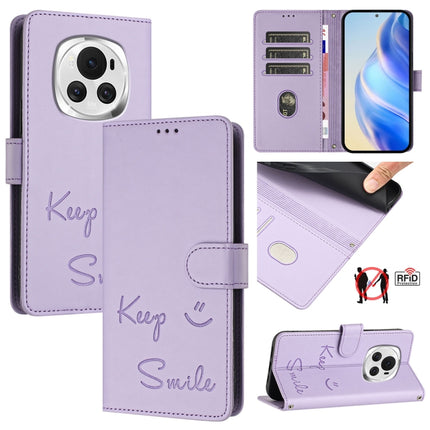 Smile Embossing RFID Leather Phone Case, For Honor 90 Smart 5G Global, For Honor X7b 5G Global / 4G Global, For Honor Magic6 Pro 5G Global, For Honor Magic6 5G Global