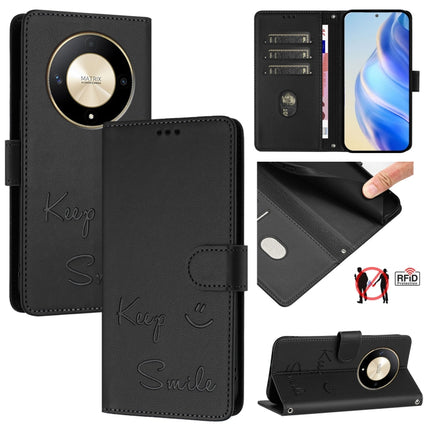 Smile Embossing RFID Leather Phone Case, For Honor X8b 4G Global, For Honor Magic6 Lite 5G Global, For Honor X9b 5G Global, For Honor Play 50 Plus 5G