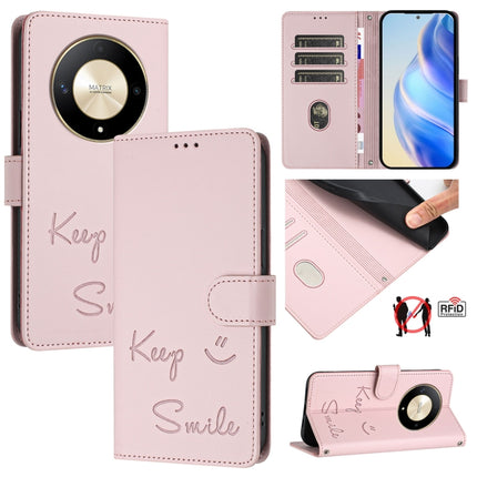 Smile Embossing RFID Leather Phone Case, For Honor X8b 4G Global, For Honor Magic6 Lite 5G Global, For Honor X9b 5G Global, For Honor Play 50 Plus 5G