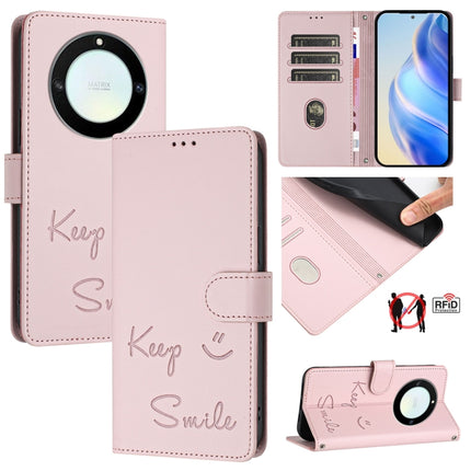 Smile Embossing RFID Leather Phone Case, For Honor X40 5G/X9a 5G/Magic5 Lite, For Honor 80 GT 5G, For Honor 80 5G, For Honor X8 5G Global/X6 4G Global