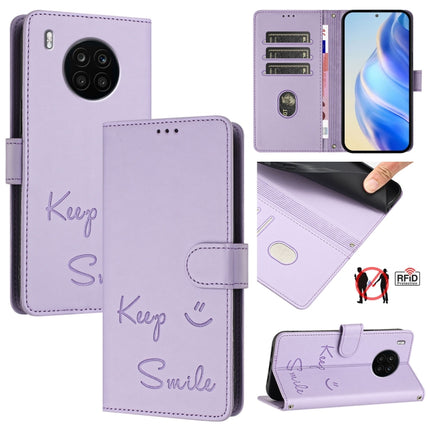 Smile Embossing RFID Leather Phone Case, For Honor 60 5G, For Honor 50 Lite, For Honor 50 Pro, For Honor 50 SE