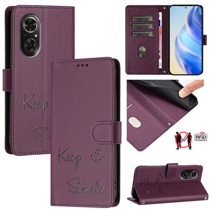 Smile Embossing RFID Leather Phone Case, For Honor 60 5G, For Honor 50 Lite, For Honor 50 Pro, For Honor 50 SE