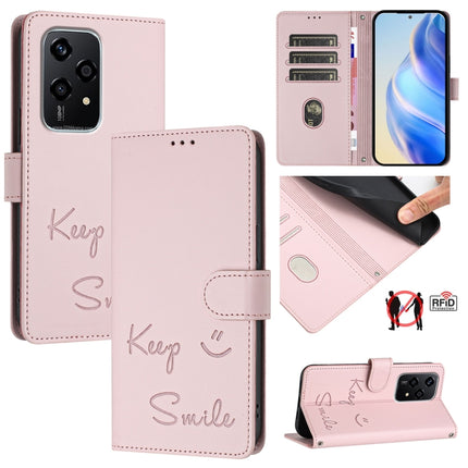 Smile Embossing RFID Leather Phone Case, For Honor X6b, For Honor 200, For Honor 200 Pro, For Honor 200 Lite Global