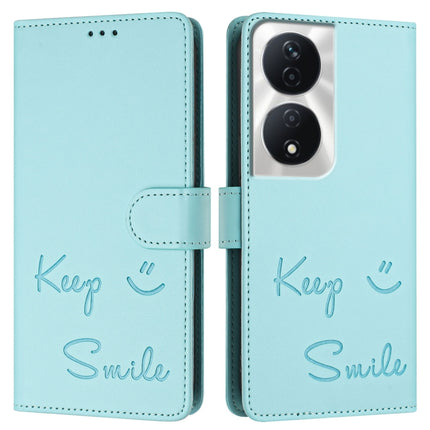 Smile Embossing RFID Leather Phone Case, For Honor 90 Smart 5G Global, For Honor X7b 5G Global / 4G Global, For Honor Magic6 Pro 5G Global, For Honor Magic6 5G Global