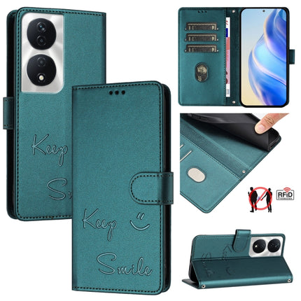 Smile Embossing RFID Leather Phone Case, For Honor 90 Smart 5G Global, For Honor X7b 5G Global / 4G Global, For Honor Magic6 Pro 5G Global, For Honor Magic6 5G Global