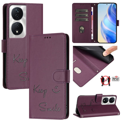 Smile Embossing RFID Leather Phone Case, For Honor 90 Smart 5G Global, For Honor X7b 5G Global / 4G Global, For Honor Magic6 Pro 5G Global, For Honor Magic6 5G Global