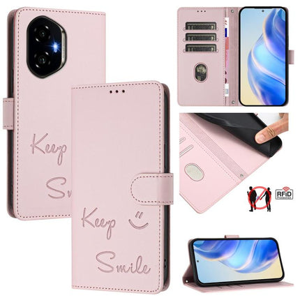 Smile Embossing RFID Leather Phone Case, For Honor 300 Pro 5G / 300 Ultra 5G, For Honor 300 5G, For Honor X9c 5G Global, For Honor 200 Smart 5G Global