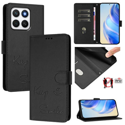 Smile Embossing RFID Leather Phone Case, For Honor 400 Global 156.5mm, For Honor X8c 4G Global, For Honor GT, For Honor X9c Smart 5G