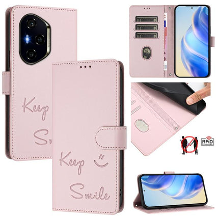 Smile Embossing RFID Leather Phone Case, For Honor 400 Global 156.5mm, For Honor X8c 4G Global, For Honor GT, For Honor X9c Smart 5G