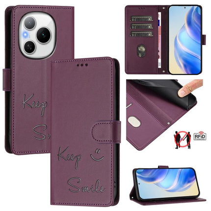Smile Embossing RFID Leather Phone Case, For Honor 400 Pro Global 160.8mm, For Honor Power 5G, For Honor Play 60 5G, For Honor 400 Lite Global