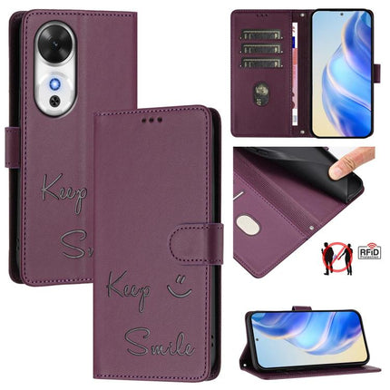 Smile Embossing RFID Leather Phone Case, For Honor 400 Pro Global 160.8mm, For Honor Power 5G, For Honor Play 60 5G, For Honor 400 Lite Global
