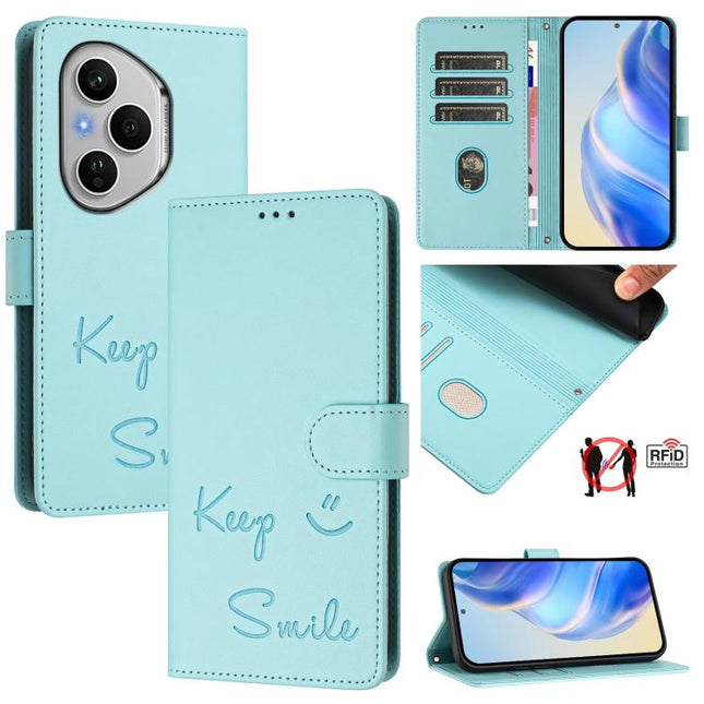 Smile Embossing RFID Leather Phone Case, For Honor 400 Pro Global 160.8mm, For Honor Power 5G, For Honor Play 60 5G, For Honor 400 Lite Global
