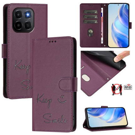 Smile Embossing RFID Leather Phone Case, For Honor Magic8, For Honor Play 70 Plus, For Honor X5c Plus, For Honor X6c 4G