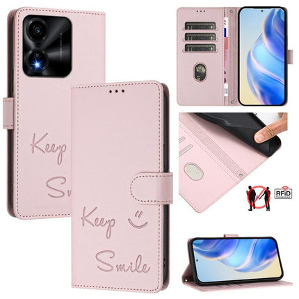 Smile Embossing RFID Leather Phone Case, For Honor Magic8, For Honor Play 70 Plus, For Honor X5c Plus, For Honor X6c 4G