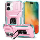 For iPhone 16 / Pink + Grey Green