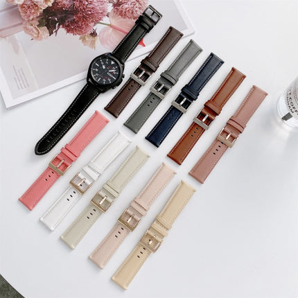 Genuine Leather Silver Buckle Replacement Strap Watchband, For Samsung Galaxy Watch3 45mm, For Samsung Galaxy Watch3 41mm