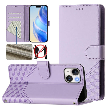 Honeycomb Embossing RFID Leather Phone Case, For iPhone 16, For iPhone 15 Pro Max, For iPhone 15 Pro, For iPhone 15 Plus