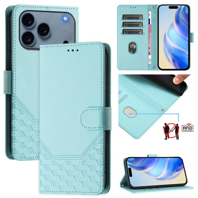 Honeycomb Embossing RFID Leather Phone Case, For iPhone 17e / 16e, For iPhone 17 Pro Max, For iPhone 17 Pro, For iPhone 17