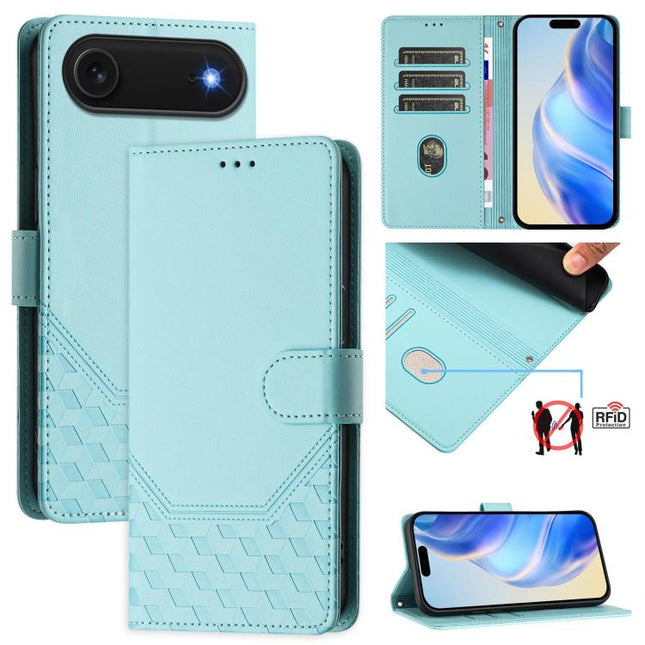 Honeycomb Embossing RFID Leather Phone Case, For iPhone Air, For iPhone 16 Pro Max, For iPhone 16 Pro, For iPhone 16 Plus