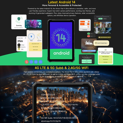 Tablet PC ultra resistente Ulefone Armor Pad 4, 10,36 pulgadas, Android 14, MediaTek Dimensity 6300 Octa Core, red 5G, enchufe de la UE, Armor Pad 4 Ultra