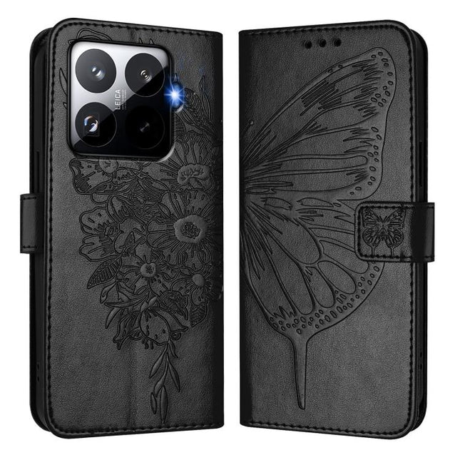 Embossed Butterfly Leather Phone Case, For Xiaomi 15T Pro 5G, For Xiaomi 15T 5G, For Xiaomi Civi 5 Pro 5G