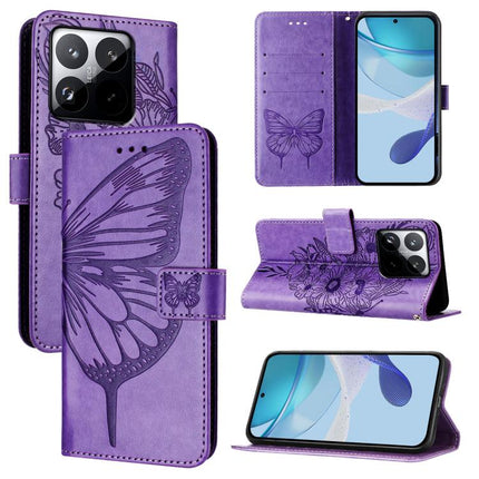 Embossed Butterfly Leather Phone Case, For Xiaomi 15T Pro 5G, For Xiaomi 15T 5G, For Xiaomi Civi 5 Pro 5G