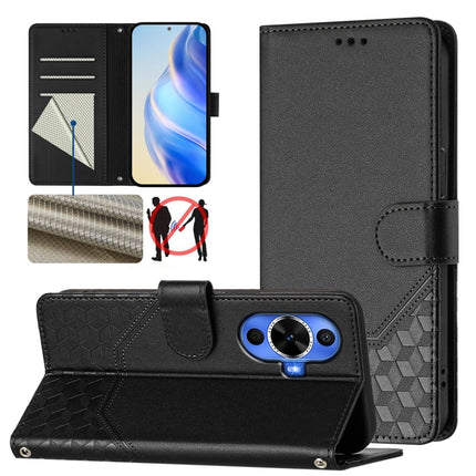 Honeycomb Embossing RFID Leather Phone Case, For Huawei nova 12i 4G, For Huawei nova 12S 4G, For Huawei Pura 70, For Huawei Mate 60 Pro / Mate 60 Pro+