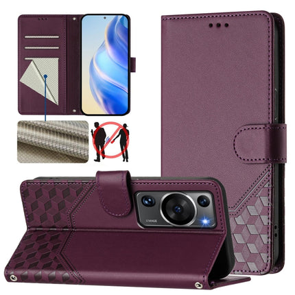 Honeycomb Embossing RFID Leather Phone Case, For Huawei Mate 60, For Huawei P60 Art, For Huawei P60 / P60 Pro, For Huawei nova Y90