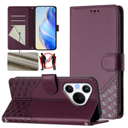 Honeycomb Embossing RFID Leather Phone Case, For Huawei nova 12i 4G, For Huawei nova 12S 4G, For Huawei Pura 70, For Huawei Mate 60 Pro / Mate 60 Pro+