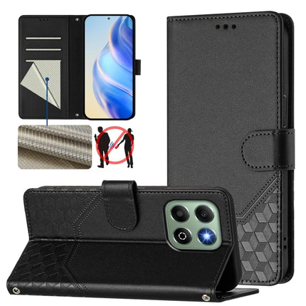 Honeycomb Embossing RFID Leather Phone Case, For Honor X6b, For Honor 200, For Honor 200 Pro, For Honor Play 50