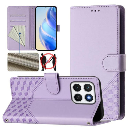 Honeycomb Embossing RFID Leather Phone Case, For Honor 400 Global 156.5mm, For Honor X8c 4G, For Honor GT, For Honor X9c Smart 5G